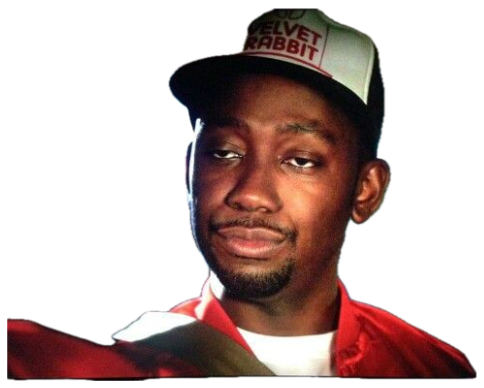 Guy in a 'Velvet Rabbit' trucker hat giving a smug, satisfied smirk in a car sticker