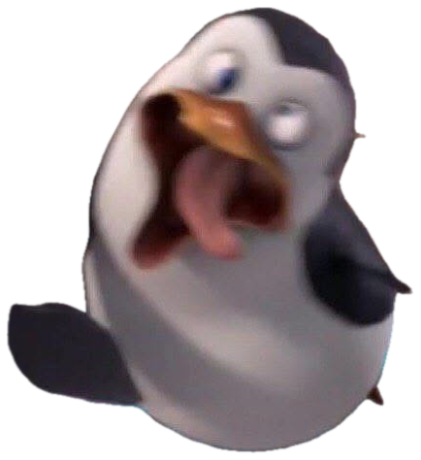 Cartoon penguin screaming with its beak wide open and eyes popping sticker