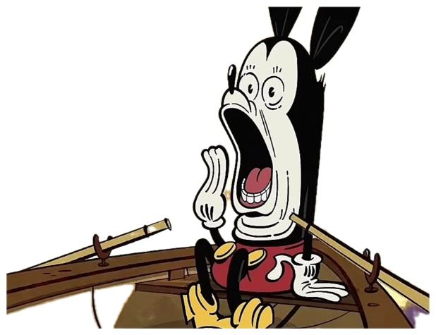 Cartoon rabbit-like character screaming in full panic as a massive explosion erupts behind it sticker
