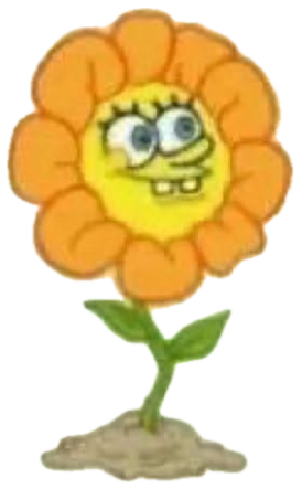 SpongeBob's face photoshopped onto a flower, grinning and side-eyeing from the garden sticker
