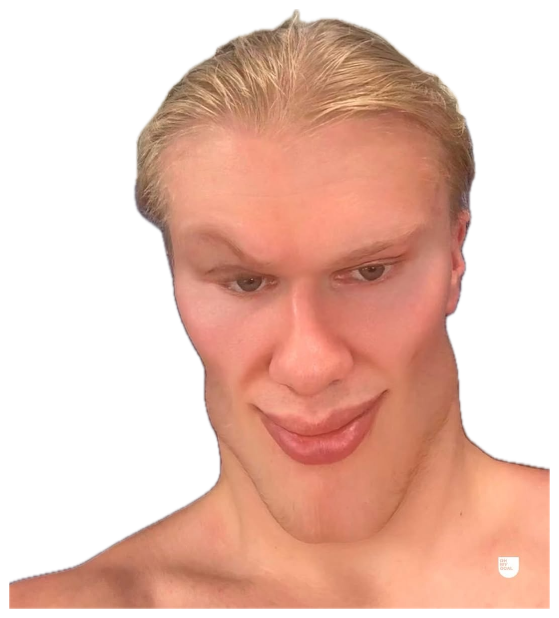 Erling Haaland selfie sprawled on a couch with slicked-back hair and a smug deadpan stare sticker