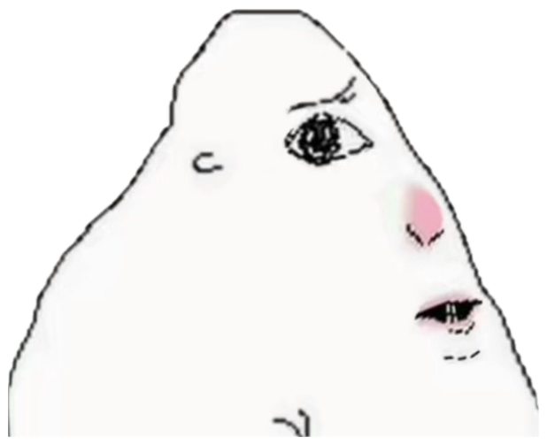 Extreme zoom on a crude drawn face, one blushing eye peeking off to the side sticker