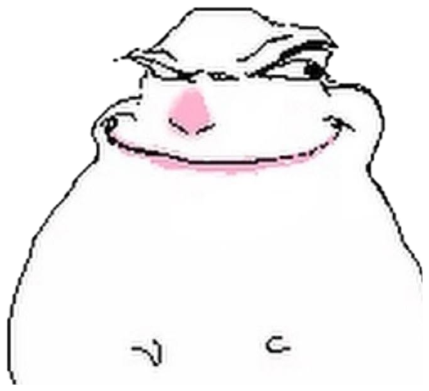 Minimalist blob character giving a slow, knowing smirk with hooded eyes sticker