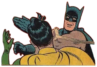 Classic Batman-slapping-Robin comic panel with blank speech bubbles sticker
