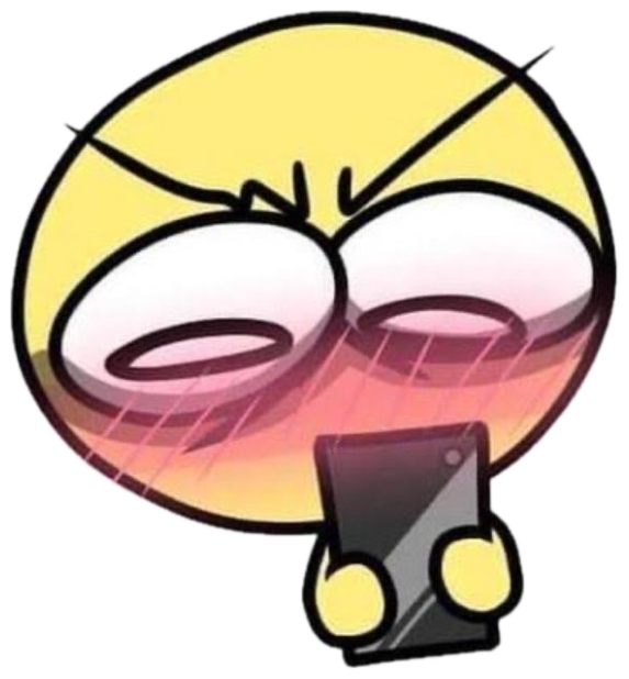 Droopy-eyed yellow emoji face blushing while staring down at its phone sticker