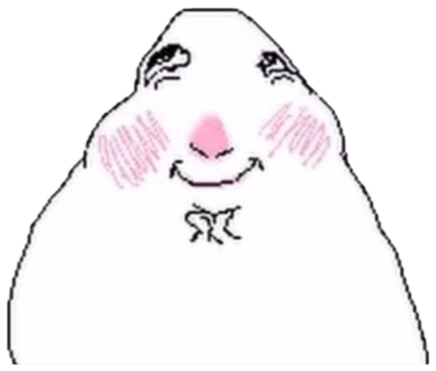 Blushing blob doodle with a shy little smile next to a small heart sticker