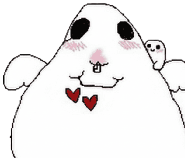 Chunky cartoon hamster-like creature with rosy cheeks and red hearts on its chest giving a sweet smile sticker