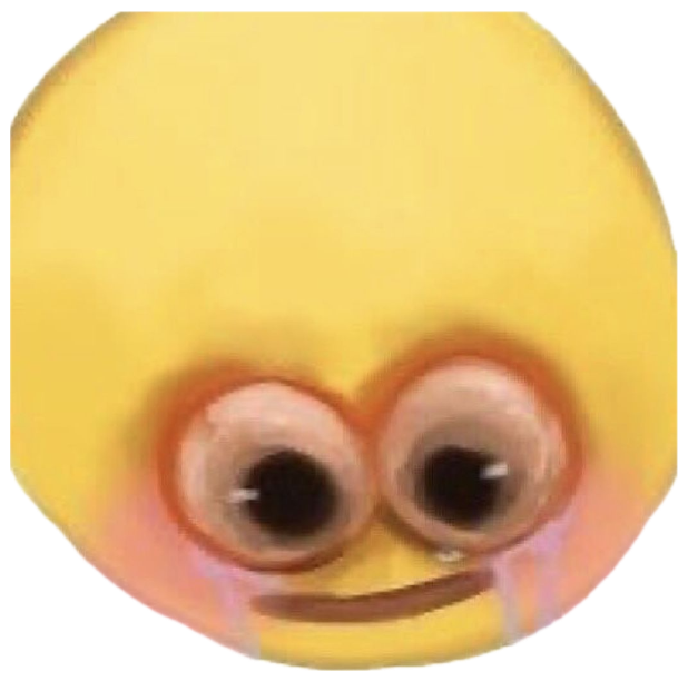 Cursed yellow emoji with tiny welling eyes and tears streaming down its face sticker
