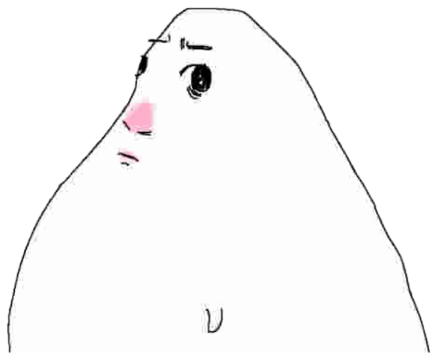 Blushing wojak glancing off to the side with a tiny worried mouth sticker