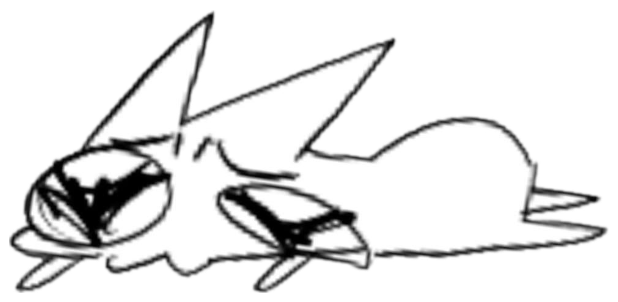 A scribbly line-drawn cat lying flat on its side looking utterly done sticker