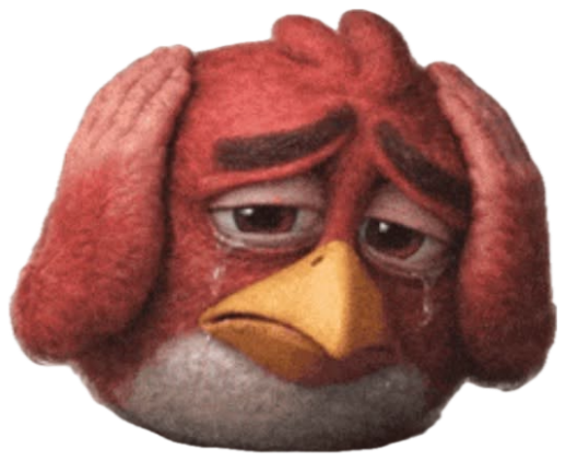 The Angry Birds red bird holding its head and crying with an exhausted, defeated face sticker