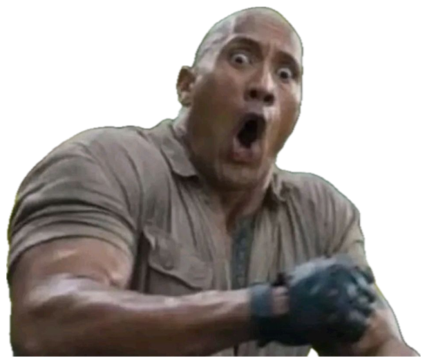 Dwayne Johnson wide-eyed and mouth agape in a jungle setting, absolutely stunned sticker