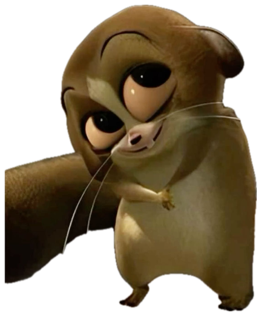 Tiny CGI animated creature with huge sad eyes hugging itself nervously sticker