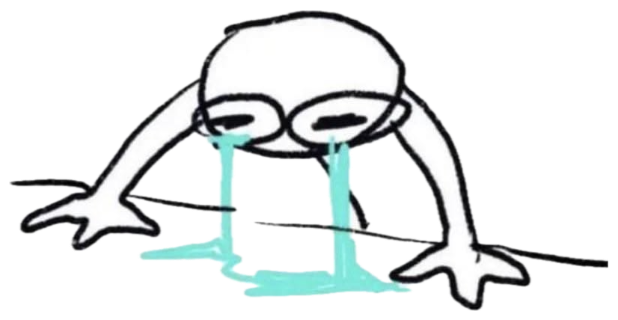 Stick figure character hunched over crying massive tears onto the ground sticker