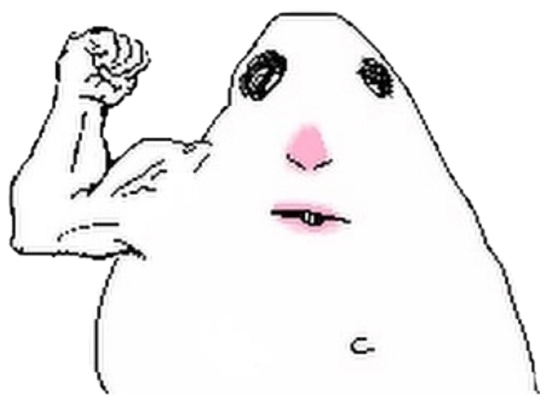 Simple cartoon blob flexing a tiny arm with a completely flat expression sticker