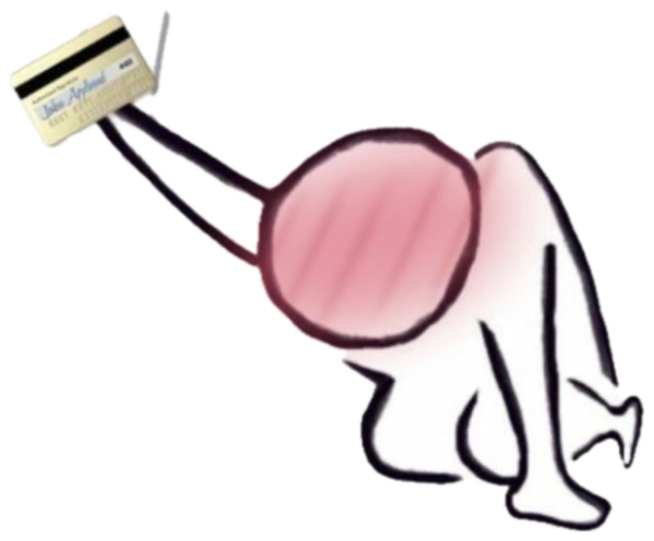 Stick-figure doodle bent over shaking it while waving a credit card, tagged 'darling' sticker