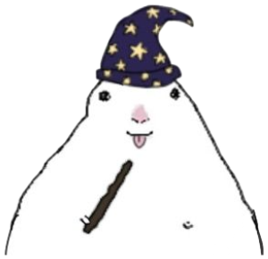 Doodle blob character wearing a wizard hat and sticking out its tongue smugly sticker