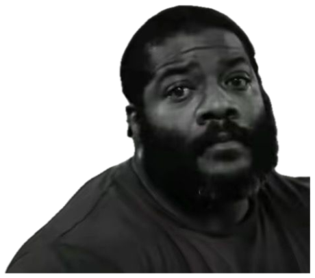 Black-and-white shot of a bearded man staring blankly ahead, dead inside sticker