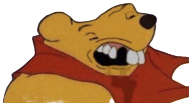 Winnie the Pooh in full cackle mode, teeth bared and head tilted back sticker
