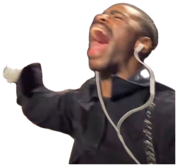 Guy holding up a bouquet of roses, head back mid-scream of pure joy sticker
