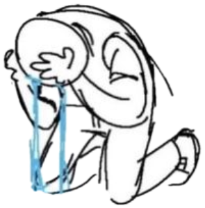 Doodle of a person on their knees sobbing a full puddle of blue tears sticker