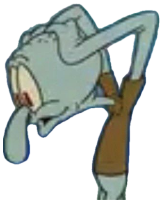 Squidward covering his face mid-cry, full breakdown mode sticker