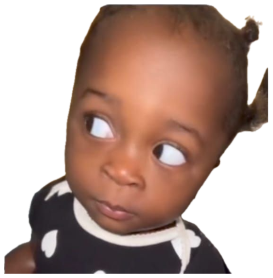 Baby cutting a serious side-eye across the room with clear judgment sticker