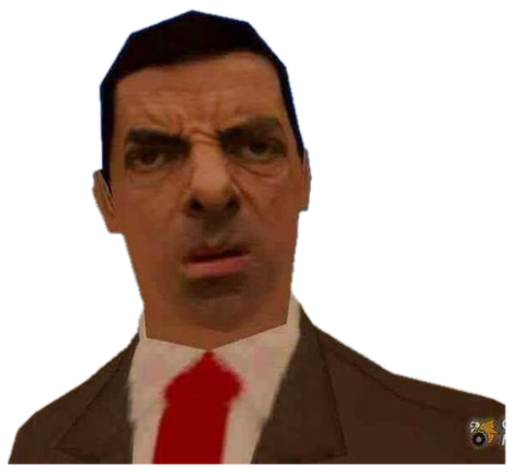 Mr. Bean's face on a low-poly GTA character scowling in disgust sticker