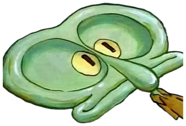 Squidward completely flattened on the floor, his face pressed flat with the most defeated look possible sticker