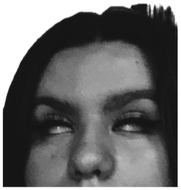 Black-and-white selfie of a woman rolling her eyes back dramatically sticker