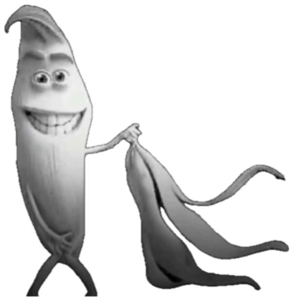 Grinning cartoon banana peeling itself, captioned 'chill i'm easy' sticker