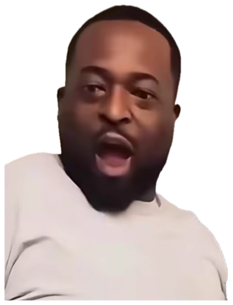 Bearded man in white shirt with mouth wide open mid-exclamation sticker