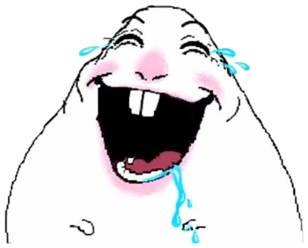 Crudely drawn blob face howling with laughter, tears streaming out sticker