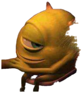 Mike Wazowski resting his chin on his hand with a sly, smug side-eye sticker