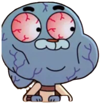 Blue cartoon cat at a desk with bloodshot eyes and stress veins, barely holding it together sticker