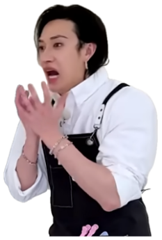 Guy in overalls clasping his hands, mouth open in total disbelief sticker