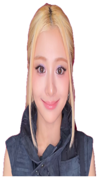 Side-by-side of a smiling blonde woman and a matching anime-style face illustration sticker