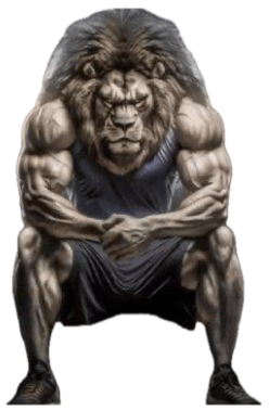 Muscular lion-man sitting imposingly with text 'How bro felt after saying that' sticker