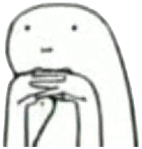 Crude blob doodle wringing its hands nervously with a tiny blank face sticker