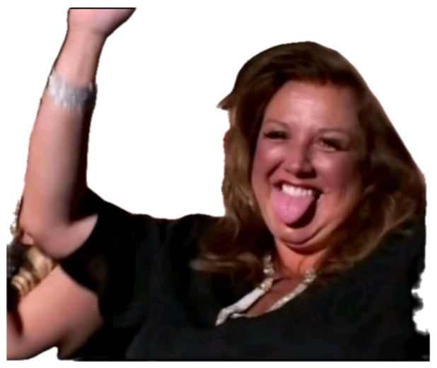 Woman in a crowd throwing her arms up and sticking her tongue out in celebration sticker