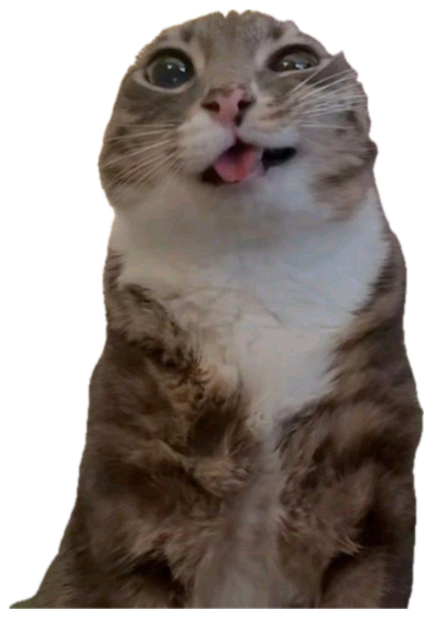 Wide-eyed tabby cat sitting up with its tongue out looking goofily surprised sticker