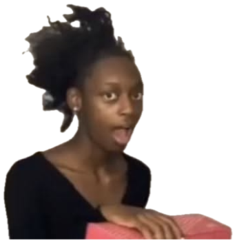 Young woman holding a pink gift box with her mouth wide open in surprise sticker